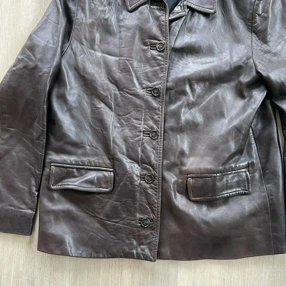 Vintage J. Crew Women's Brown Buttery Leather Button Up Jacket Size L Y2K - Picture 3 of 9